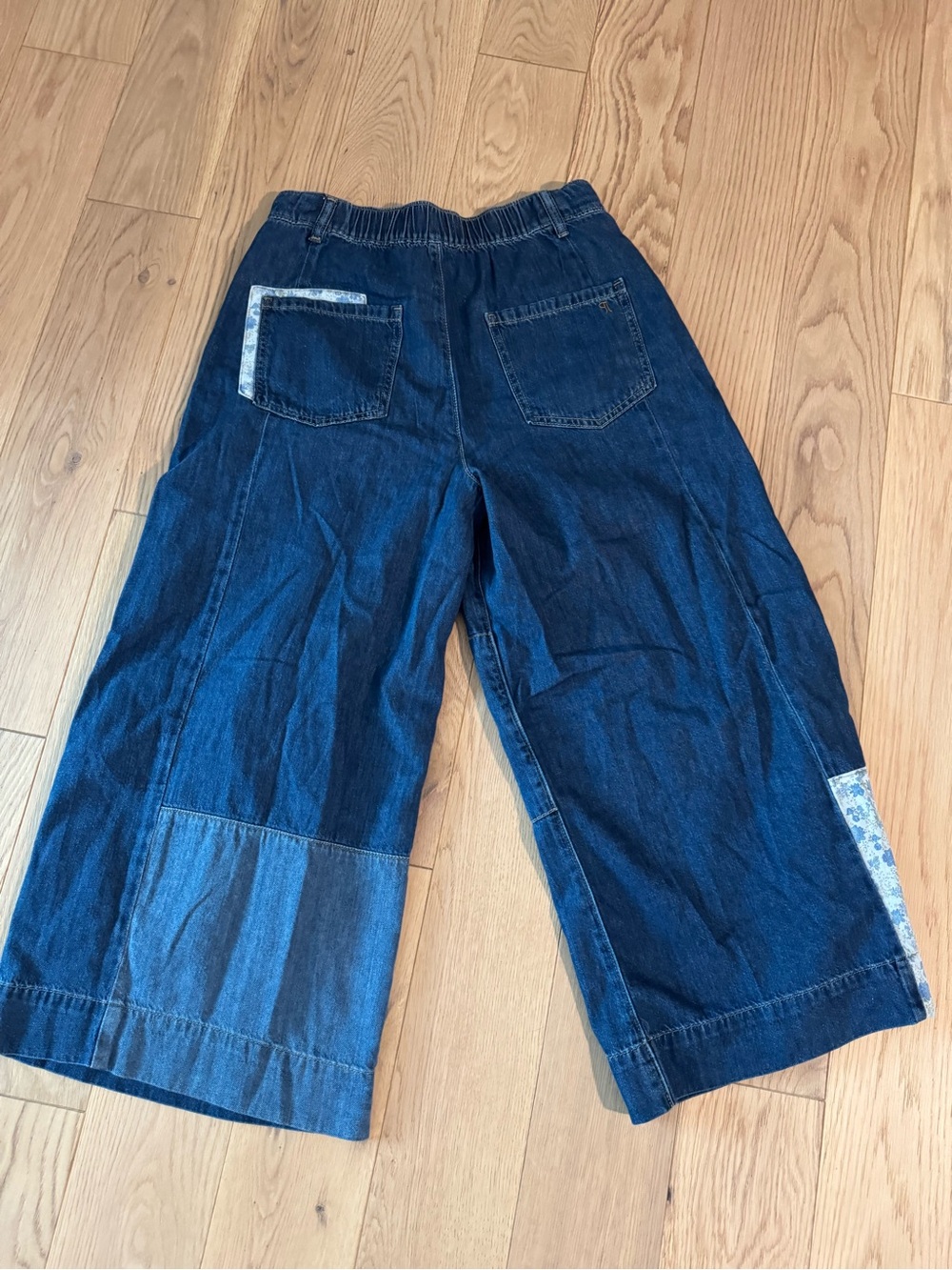 Anthropologie Pilcro Positano Patchwork Blue Wide-Leg Cropped Jeans - Picture 4 of 5